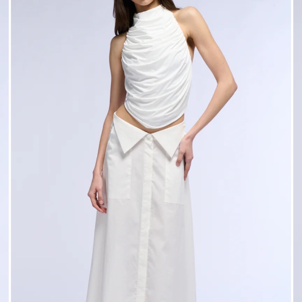 Elegant White Draped Halter Top and Skirt Set